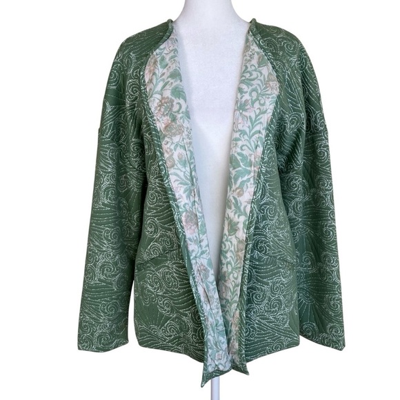 QVC Denim & Co. Canyon Retreat Spring Quilted Jacket Open Front Boho Blazer Sz L - Picture 3 of 16
